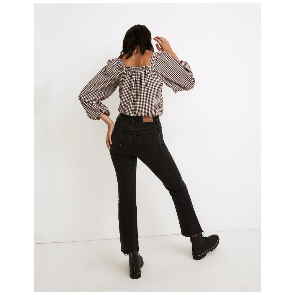 [NWT] Madewell Gingham Crop Puff Sleeve Button Down Blouse - Picture 4 of 5